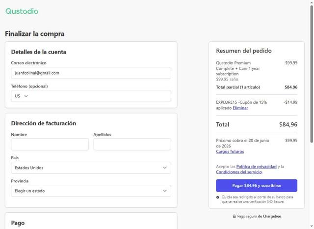 Qustodio checkout page showing Qustodio discount code box | Screenshot taken by SimplyCodes community member on Jun 20, 2025