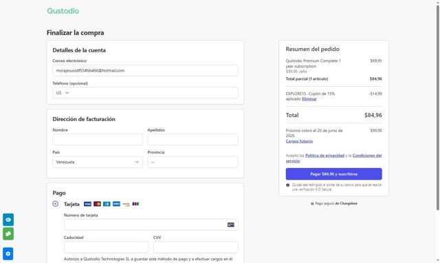 Qustodio checkout page showing Qustodio discount code box | Screenshot taken by SimplyCodes community member on Jun 20, 2025