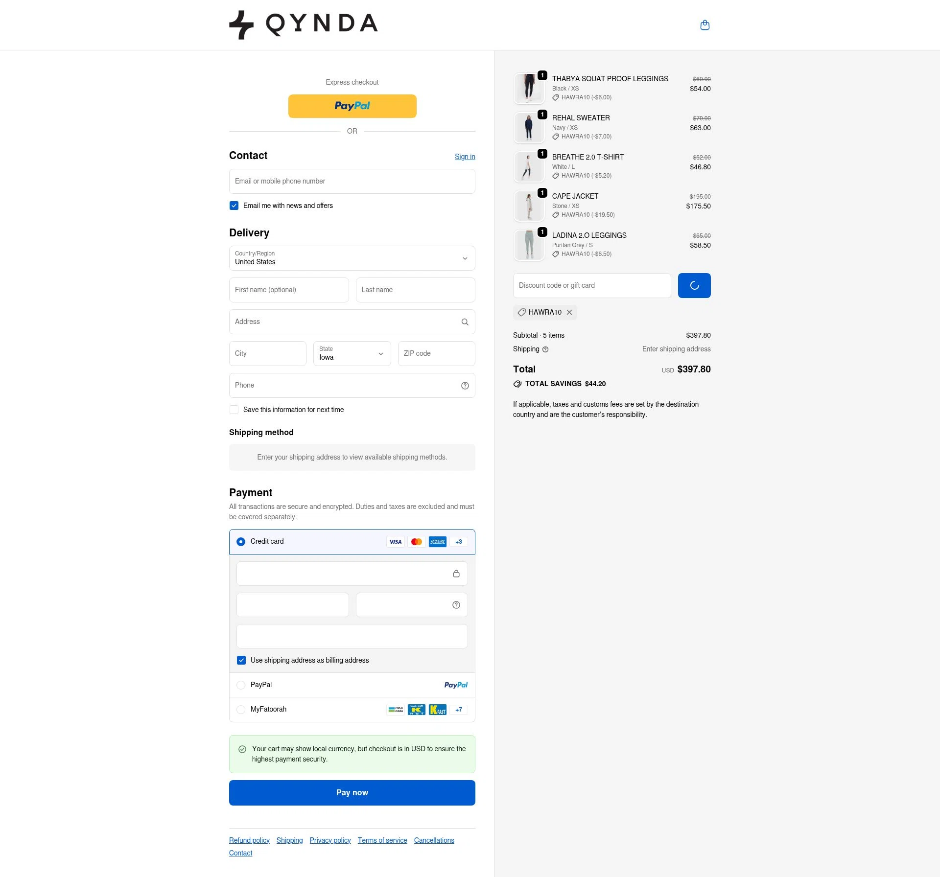 Qynda checkout page showing Qynda discount code box | Screenshot taken by SimplyCodes community member on Dec 24, 2025