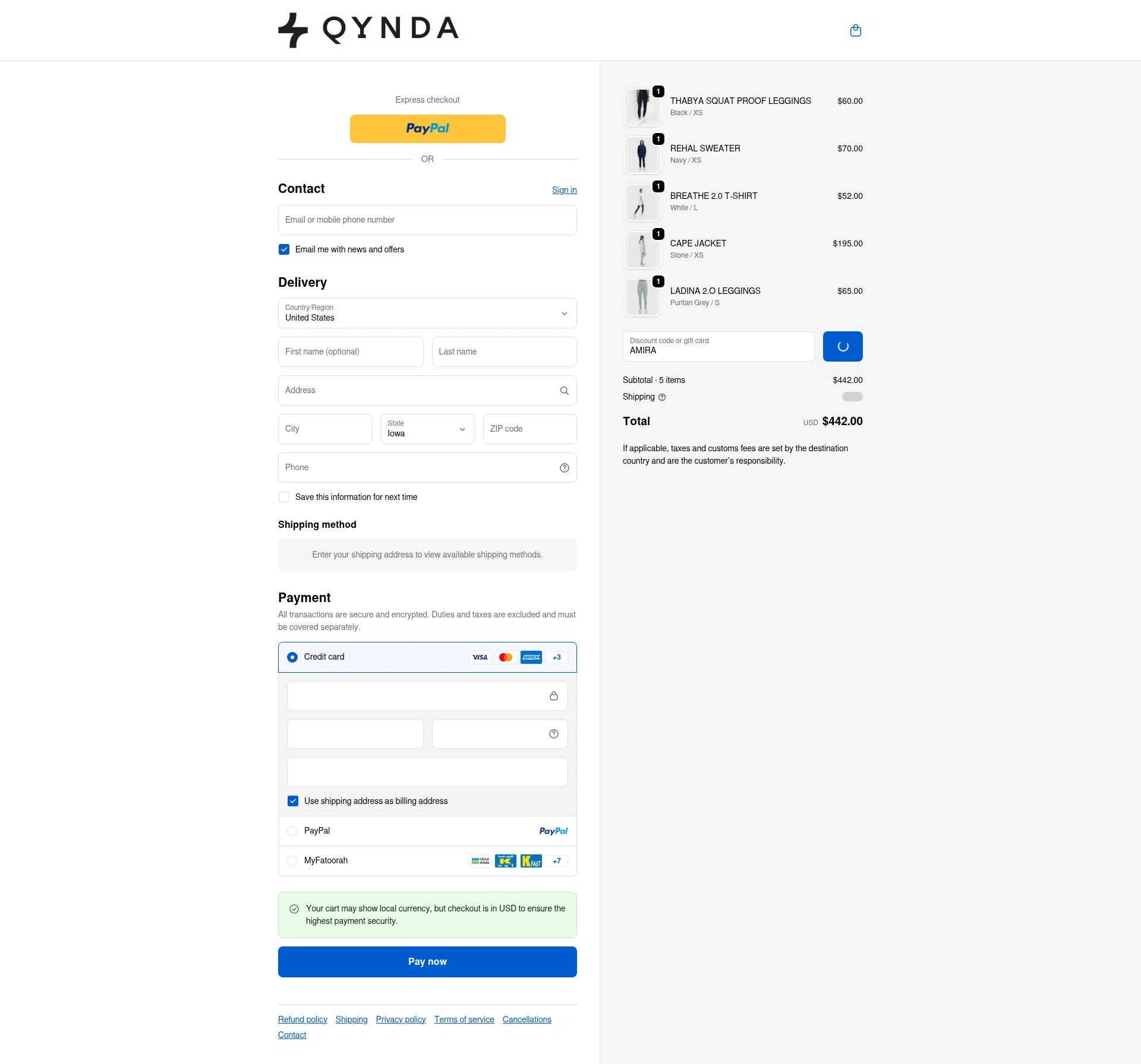 Qynda checkout page showing Qynda discount code box | Screenshot taken by SimplyCodes community member on Dec 24, 2025