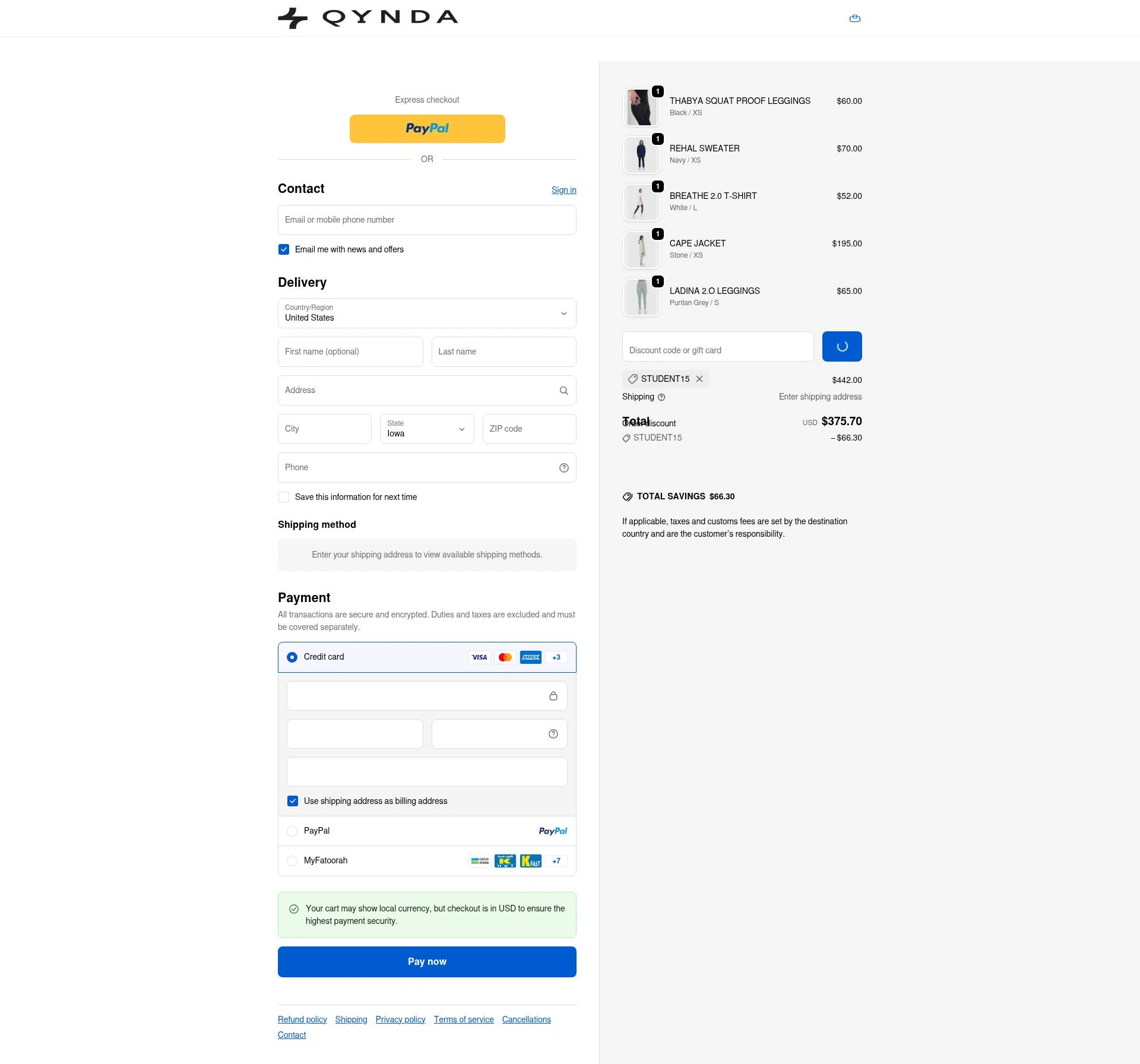 Qynda checkout page showing Qynda discount code box | Screenshot taken by SimplyCodes community member on Dec 28, 2025