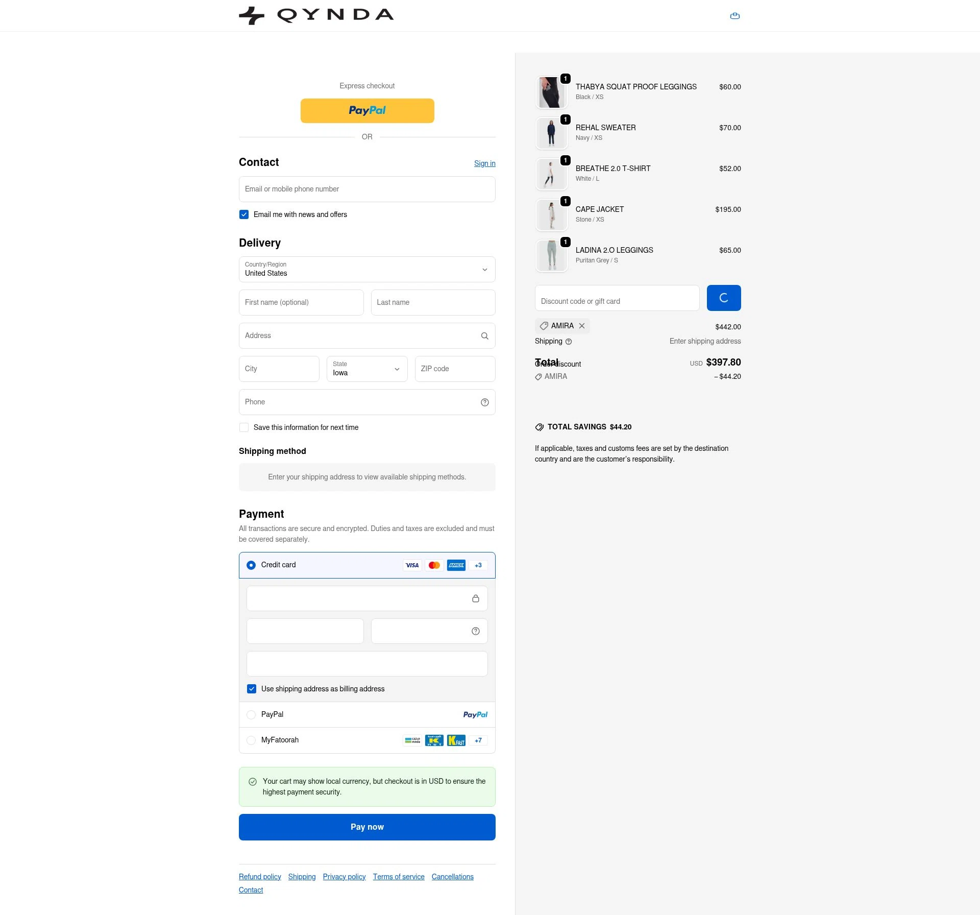 Qynda checkout page showing Qynda discount code box | Screenshot taken by SimplyCodes community member on Dec 28, 2025