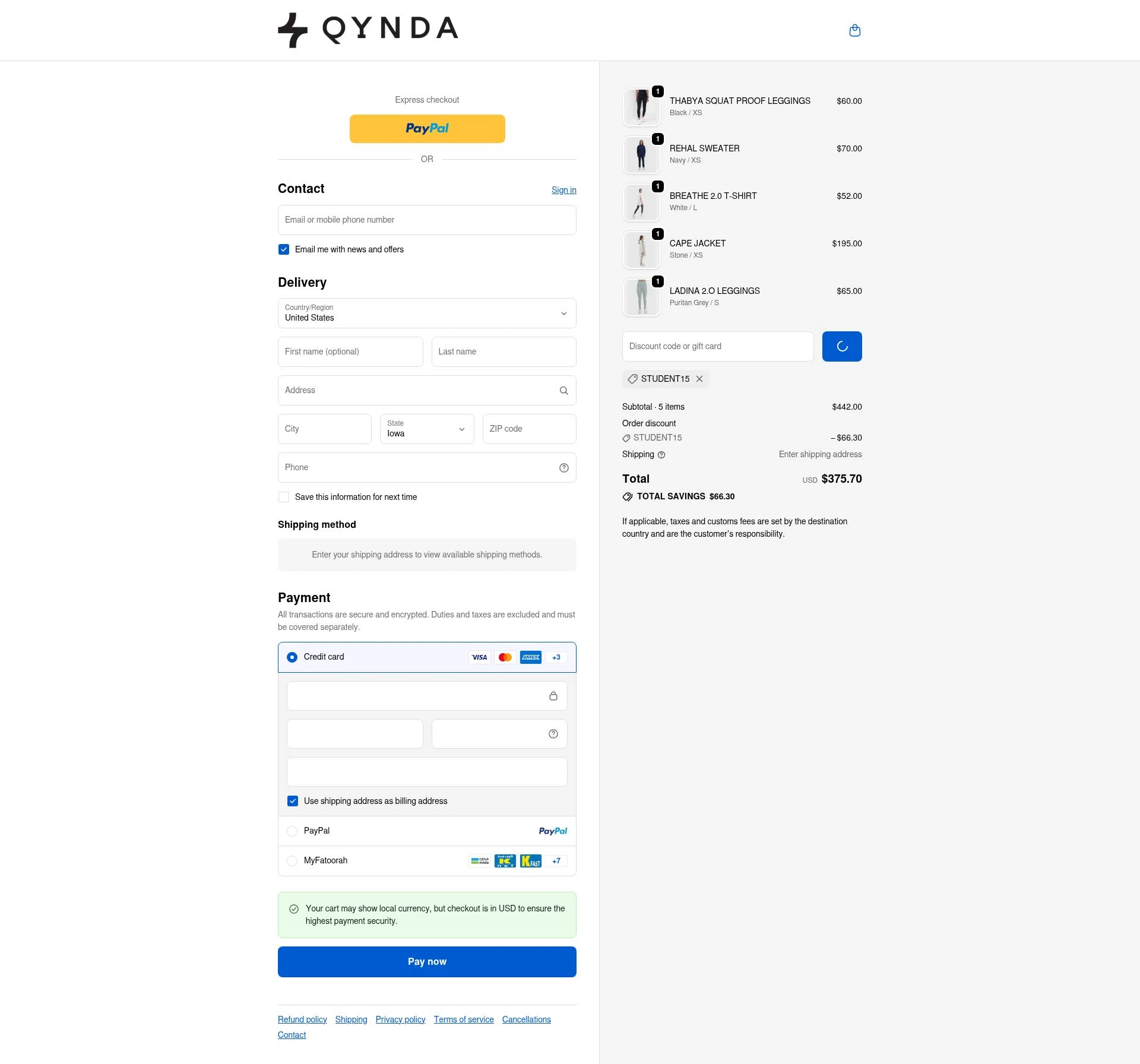 Qynda checkout page showing Qynda discount code box | Screenshot taken by SimplyCodes community member on Dec 24, 2025