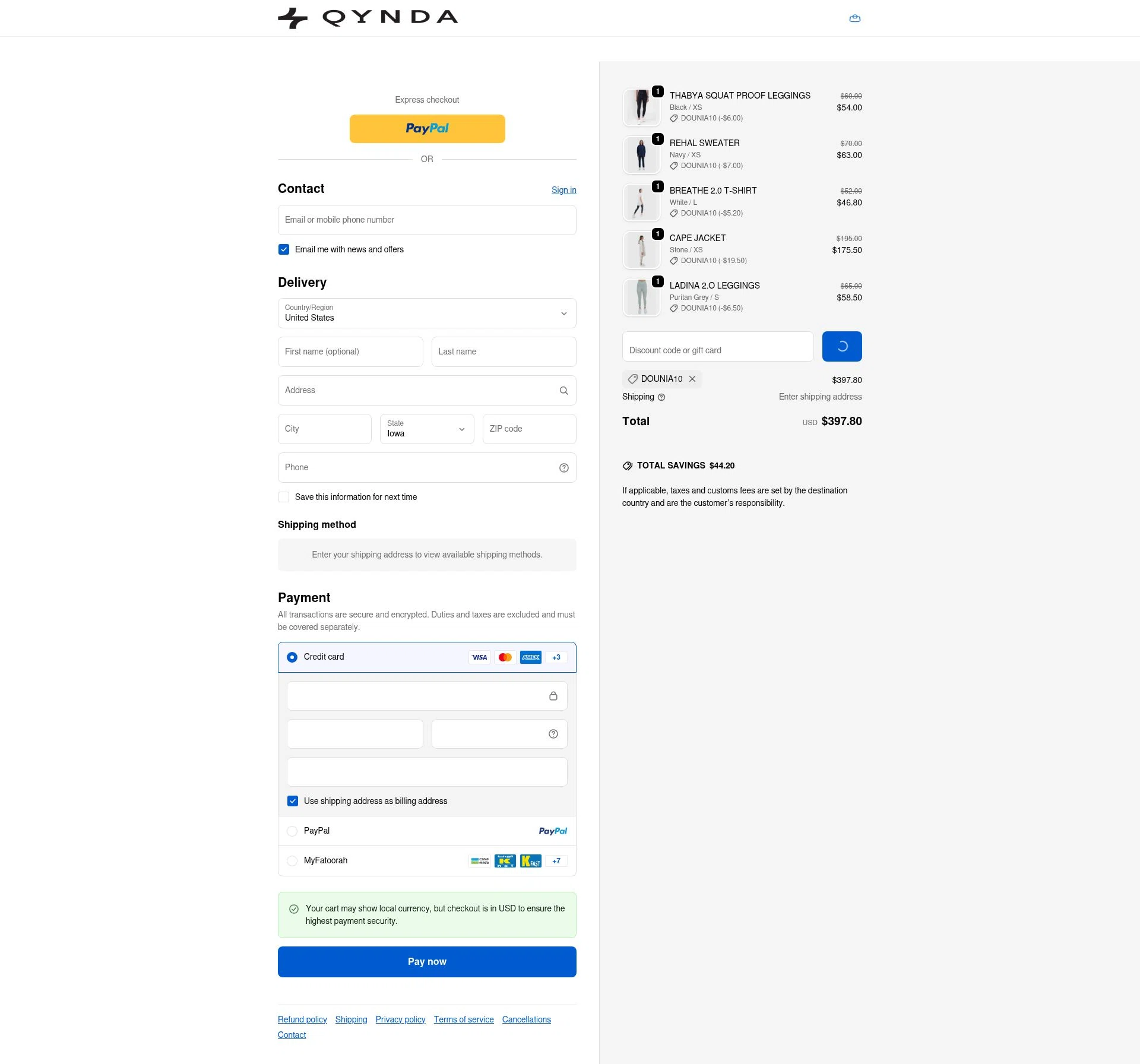 Qynda checkout page showing Qynda discount code box | Screenshot taken by SimplyCodes community member on Dec 24, 2025