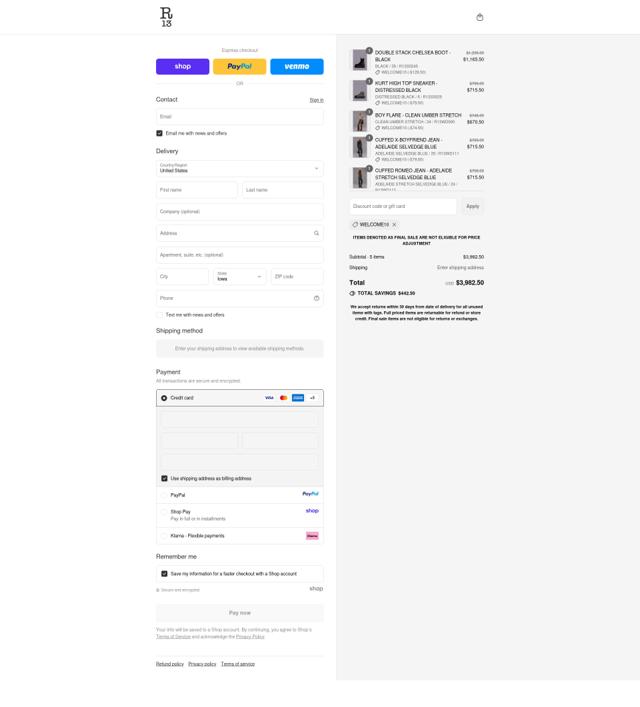 R13 checkout page showing R13 promo code box | Screenshot taken by SimplyCodes community member on Sep 14, 2025