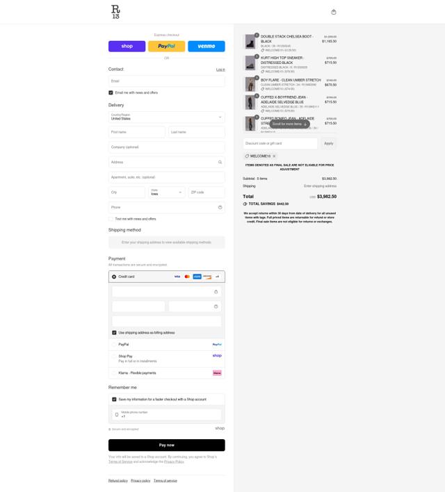 R13 checkout page showing R13 promo code box | Screenshot taken by SimplyCodes community member on Sep 6, 2025