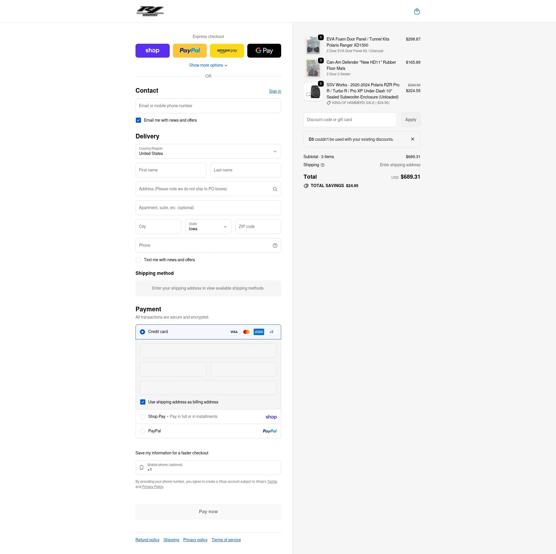 R1 Industries checkout page showing R1 Industries discount code box | Screenshot taken by SimplyCodes community member on Feb 4, 2026