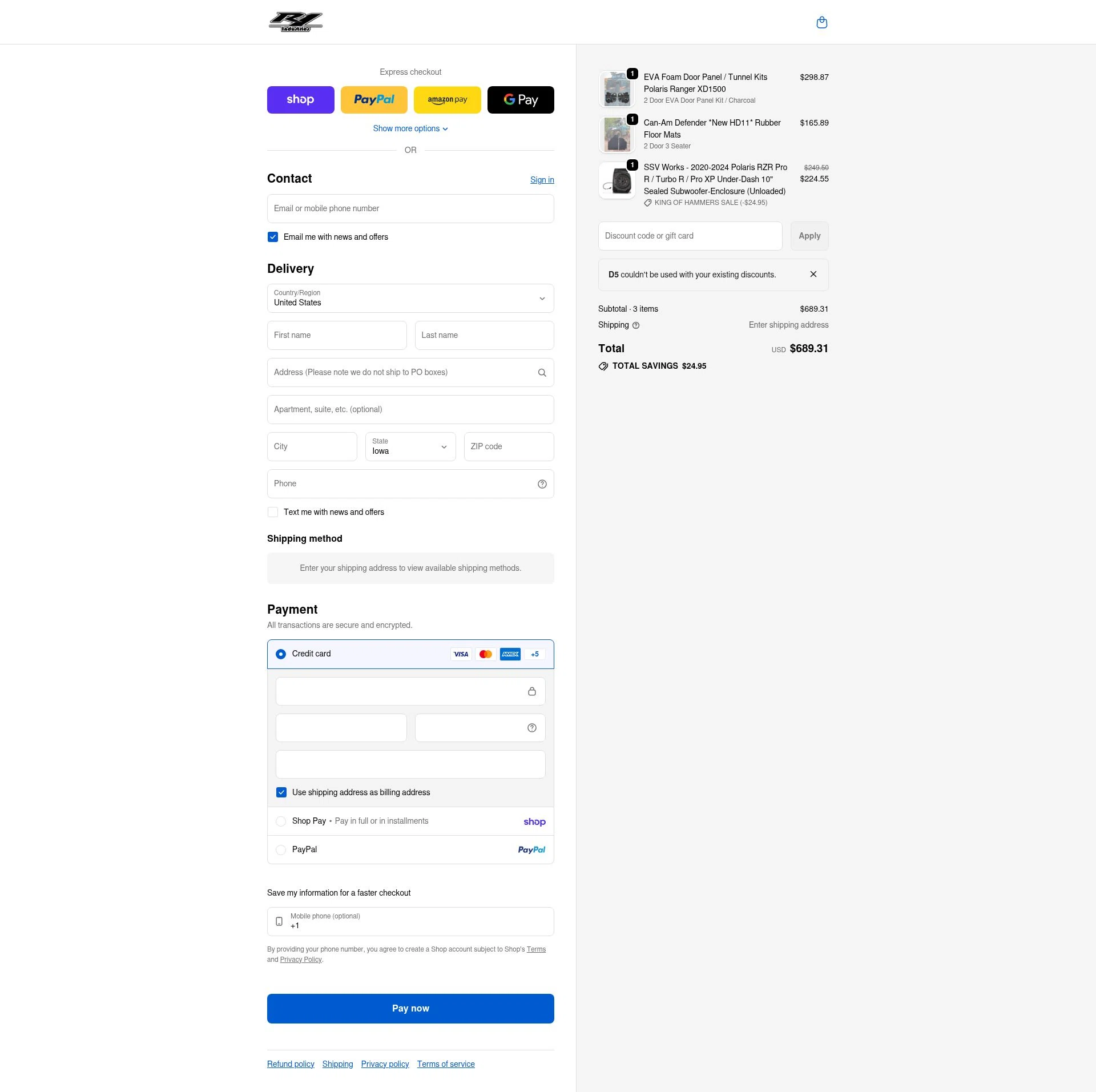 R1 Industries checkout page showing R1 Industries discount code box | Screenshot taken by SimplyCodes community member on Feb 9, 2026