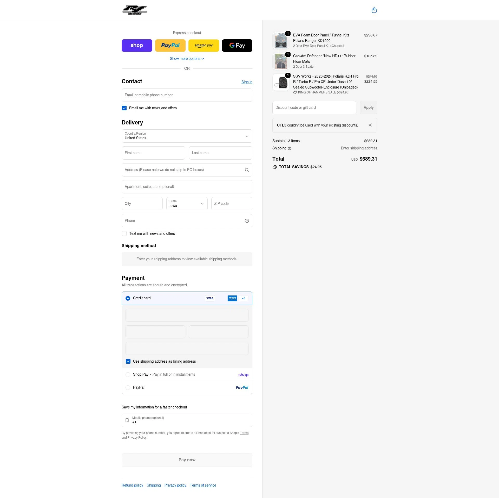 R1 Industries checkout page showing R1 Industries discount code box | Screenshot taken by SimplyCodes community member on Feb 4, 2026