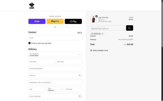 Rabbit checkout page showing Rabbit discount code box | Screenshot taken by SimplyCodes community member on Sep 12, 2025