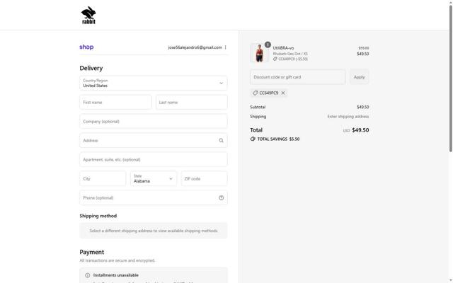 Rabbit checkout page showing Rabbit discount code box | Screenshot taken by SimplyCodes community member on Sep 13, 2025
