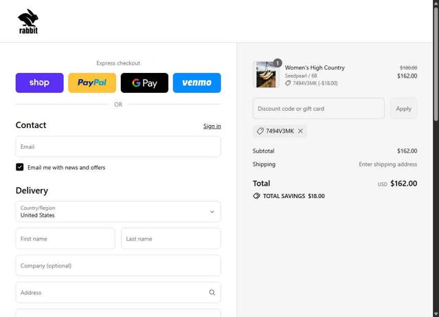 Rabbit checkout page showing Rabbit discount code box | Screenshot taken by SimplyCodes community member on Sep 11, 2025