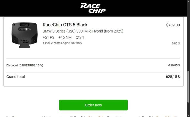 Racechip checkout page showing Racechip discount code box | Screenshot taken by SimplyCodes community member on Aug 16, 2025