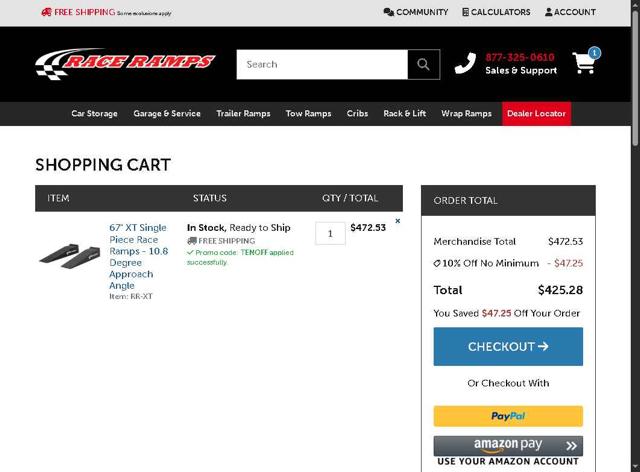 Race Ramps checkout page showing Race Ramps promo code box | Screenshot taken by SimplyCodes community member on Sep 8, 2025