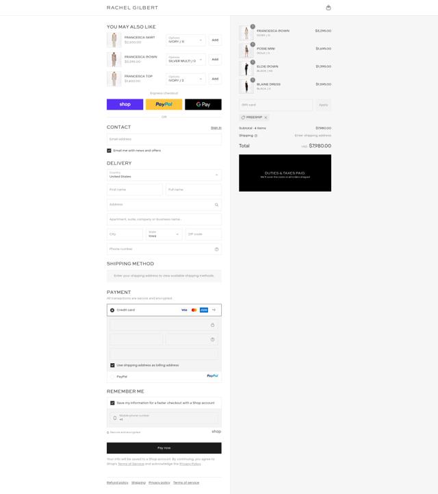 Rachel Gilbert checkout page showing Rachel Gilbert discount code box | Screenshot taken by SimplyCodes community member on Sep 11, 2025