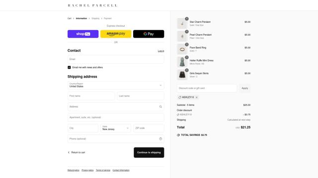 Rachel Parcell checkout page showing Rachel Parcell promo code box | Screenshot taken by SimplyCodes community member on May 17, 2025