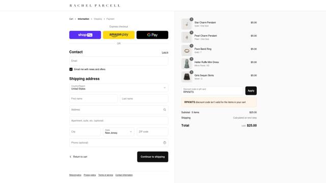 Rachel Parcell checkout page showing Rachel Parcell promo code box | Screenshot taken by SimplyCodes community member on May 17, 2025