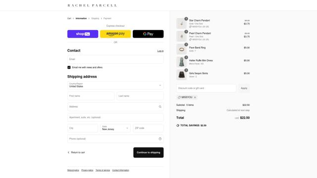 Rachel Parcell checkout page showing Rachel Parcell promo code box | Screenshot taken by SimplyCodes community member on May 17, 2025