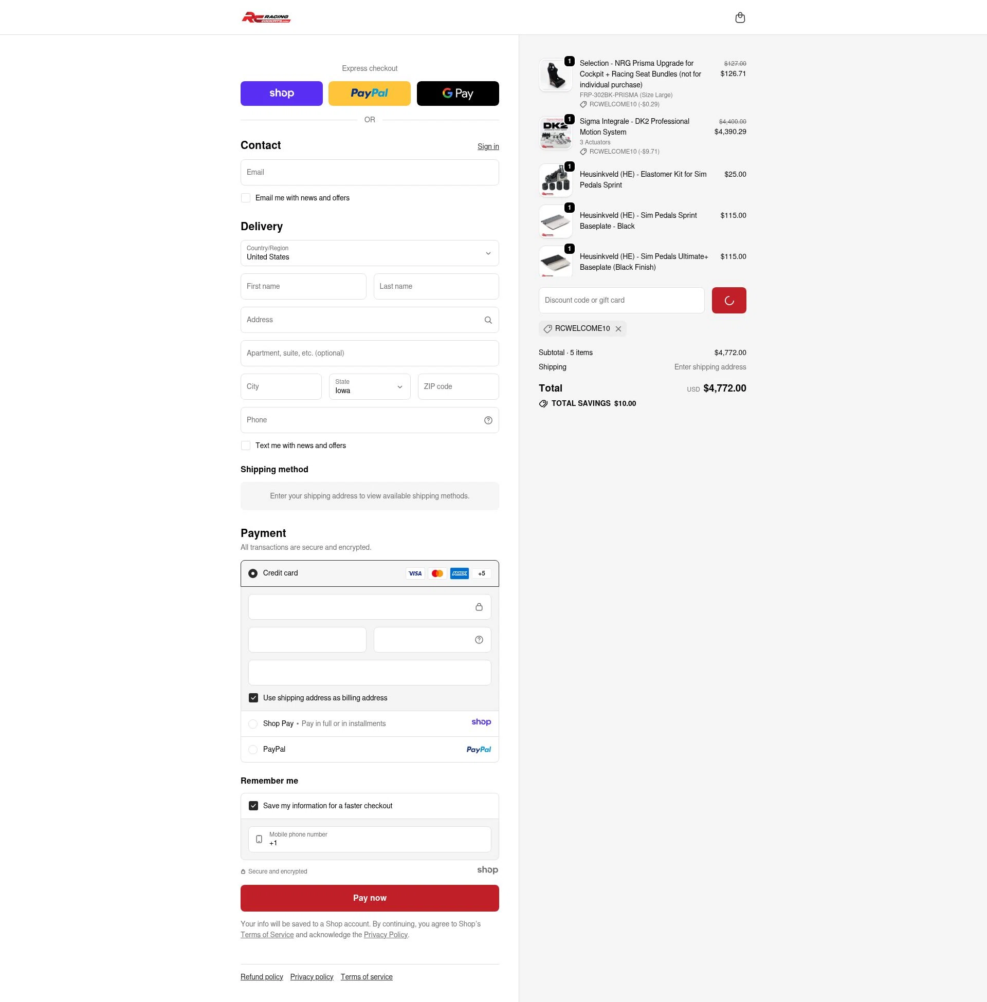 Racing Cockpits checkout page showing Racing Cockpits promo code box | Screenshot taken by SimplyCodes community member on Dec 31, 2025