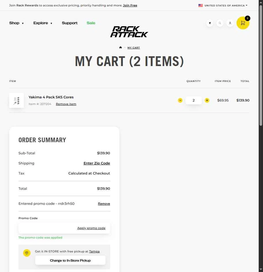 Rack Attack checkout page showing Rack Attack promo code box | Screenshot taken by SimplyCodes community member on Oct 30, 2025