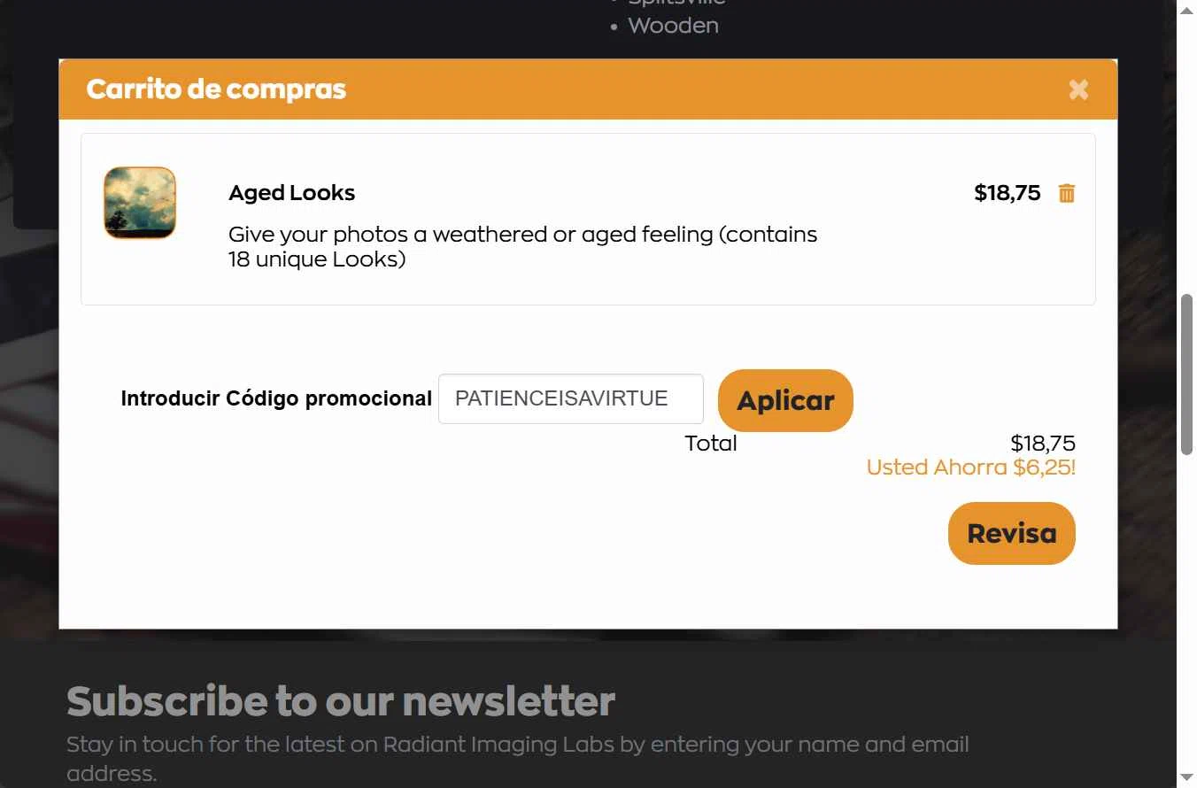Radiant Imaging Labs checkout page showing Radiant Imaging Labs promo code box | Screenshot taken by SimplyCodes community member on May 19, 2025