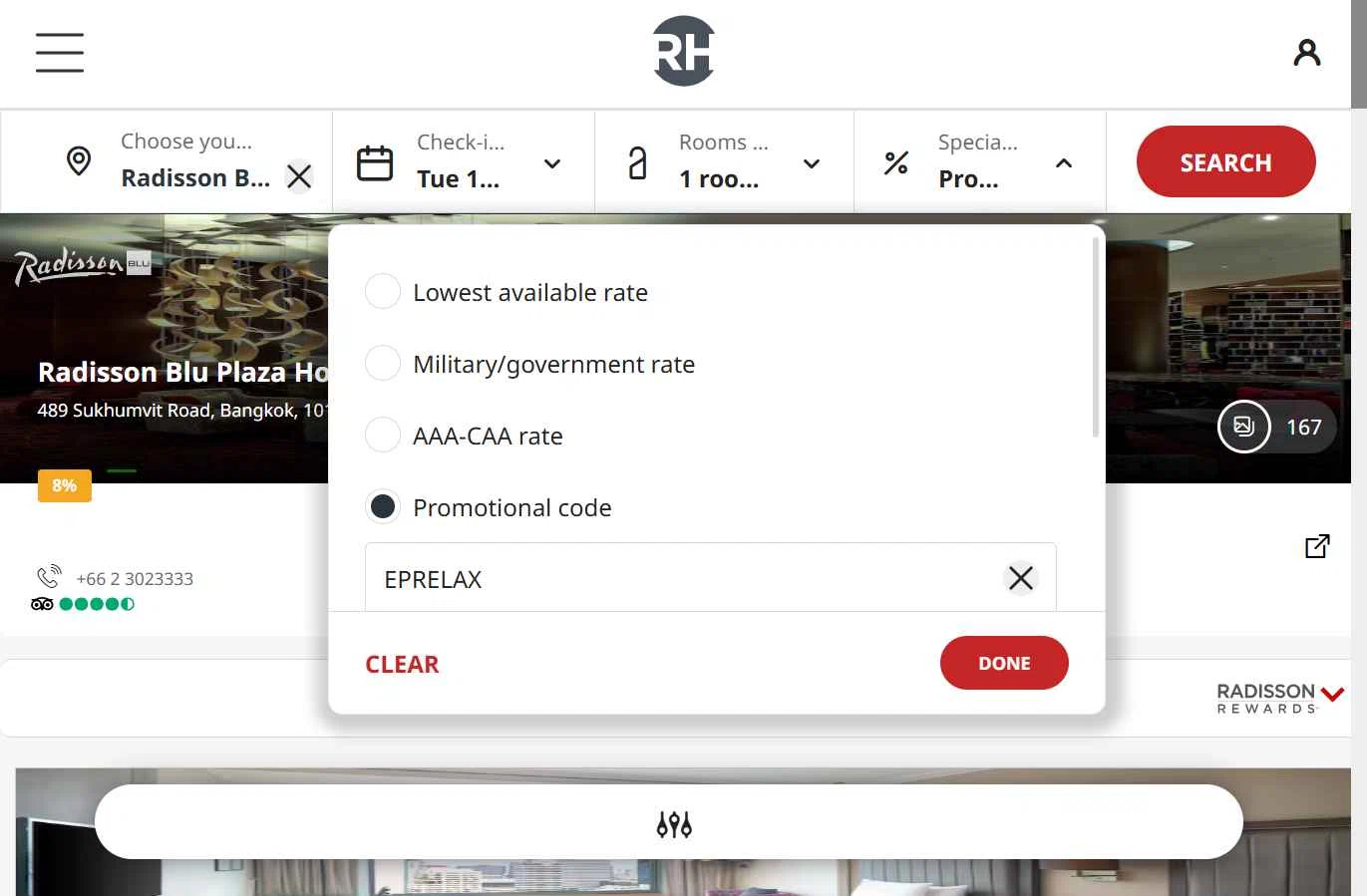 Radisson Hotels checkout page showing Radisson Hotels discount code box | Screenshot taken by SimplyCodes community member on Jan 2, 2026