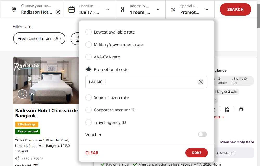 Radisson Hotels checkout page showing Radisson Hotels discount code box | Screenshot taken by SimplyCodes community member on Jan 14, 2026