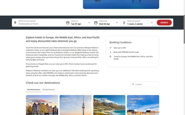 Radisson Hotels checkout page showing Radisson Hotels discount code box | Screenshot taken by SimplyCodes community member on Apr 1, 2025