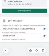 BLUEBARBELLS coupon verification screenshot