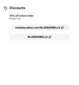 BLUEBARBELLS coupon verification screenshot