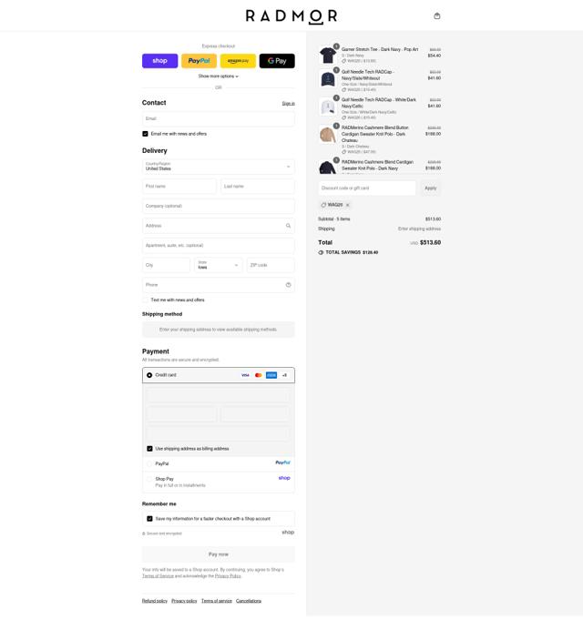 Radmor Golf checkout page showing Radmor Golf promo code box | Screenshot taken by SimplyCodes community member on Sep 12, 2025