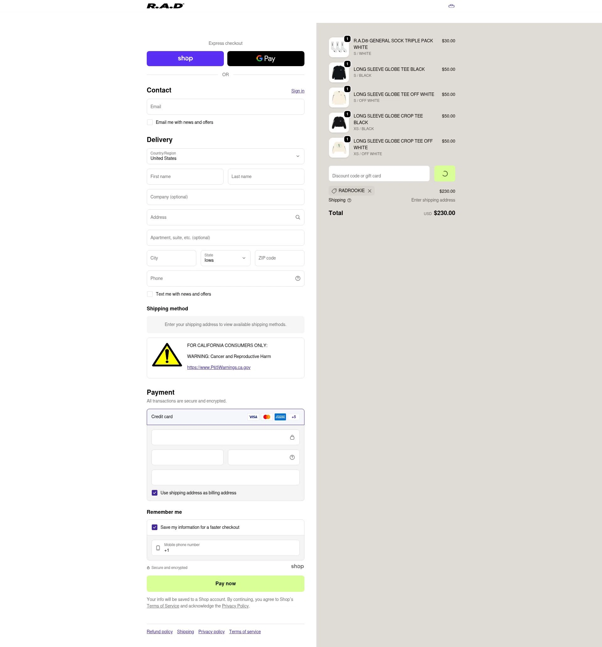R.A.D checkout page showing R.A.D discount code box | Screenshot taken by SimplyCodes community member on Dec 28, 2025