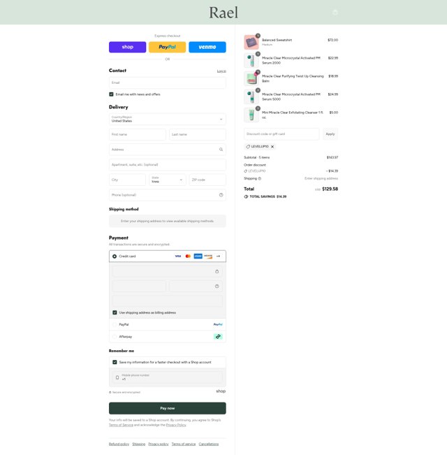 Rael checkout page showing Rael discount code box | Screenshot taken by SimplyCodes community member on Sep 6, 2025