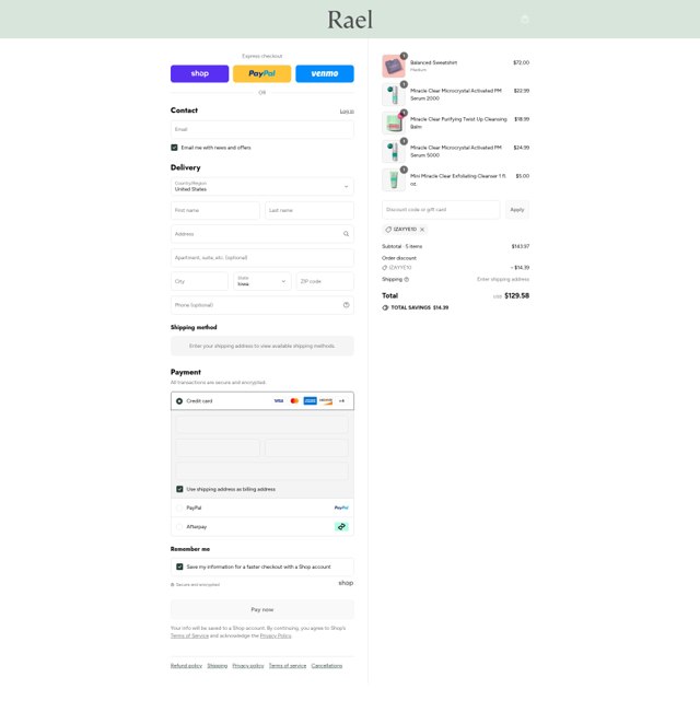 Rael checkout page showing Rael discount code box | Screenshot taken by SimplyCodes community member on Sep 6, 2025