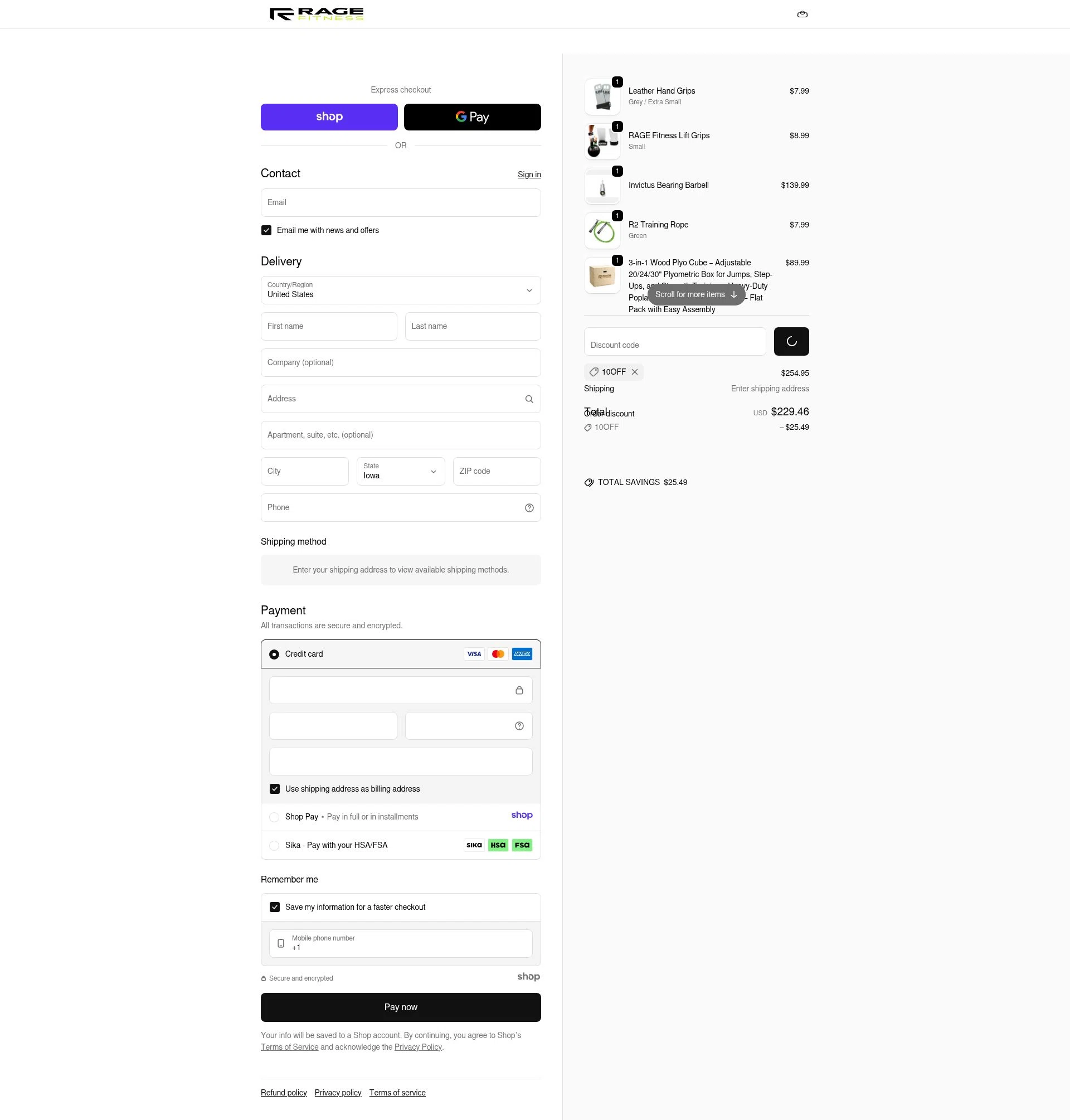 Rage Fitness checkout page showing Rage Fitness promo code box | Screenshot taken by SimplyCodes community member on Dec 27, 2025
