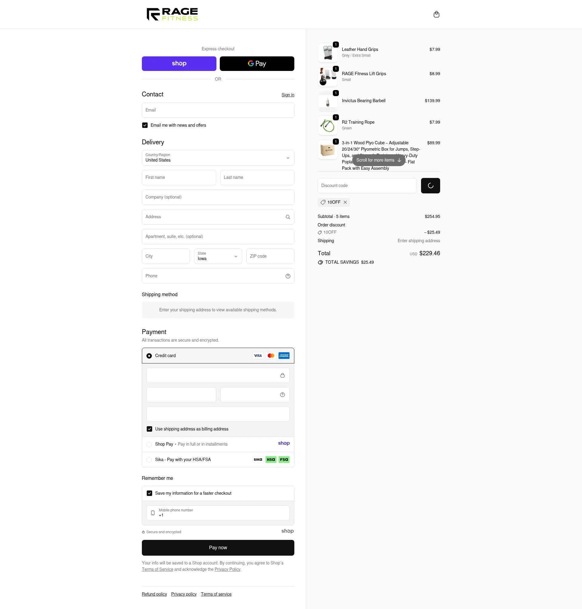 Rage Fitness checkout page showing Rage Fitness promo code box | Screenshot taken by SimplyCodes community member on Dec 22, 2025