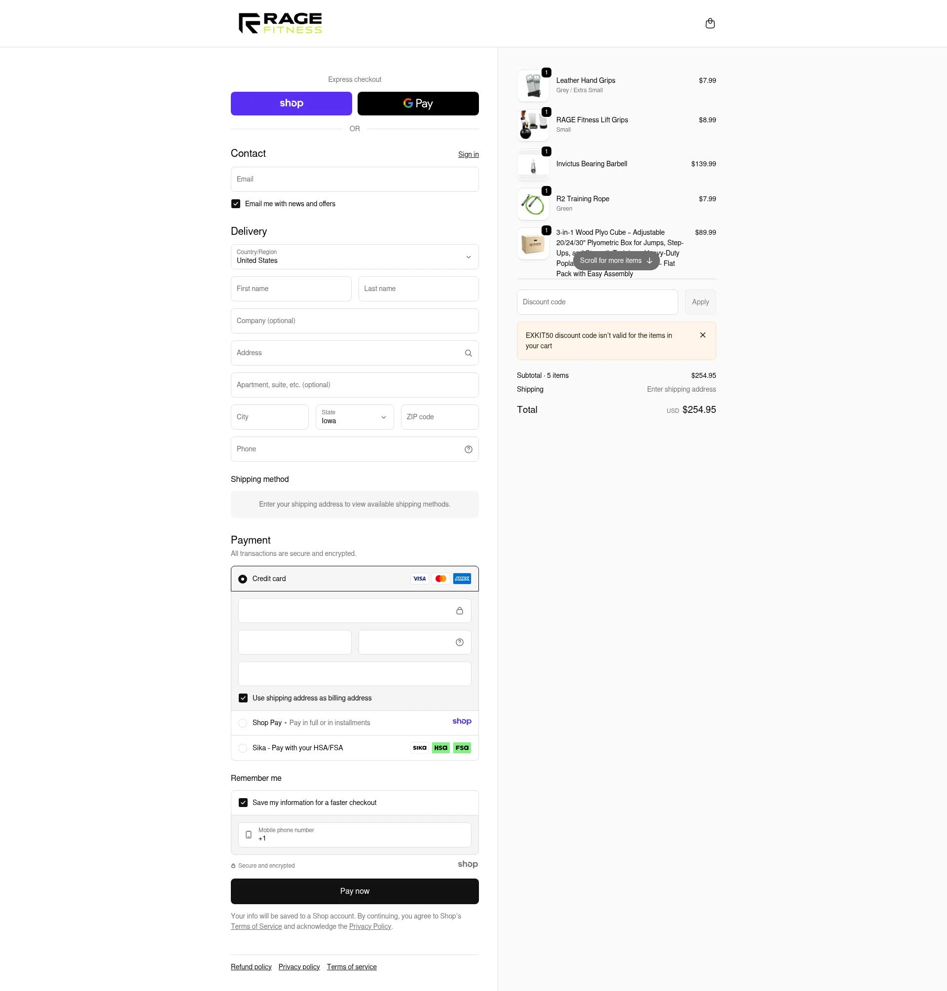 Rage Fitness checkout page showing Rage Fitness promo code box | Screenshot taken by SimplyCodes community member on Dec 27, 2025