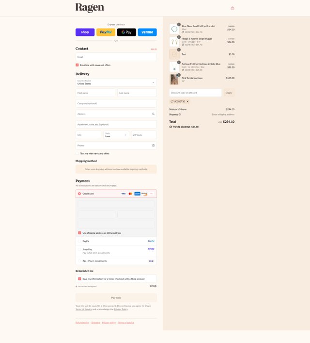 Ragen Jewels checkout page showing Ragen Jewels discount code box | Screenshot taken by SimplyCodes community member on Sep 2, 2025