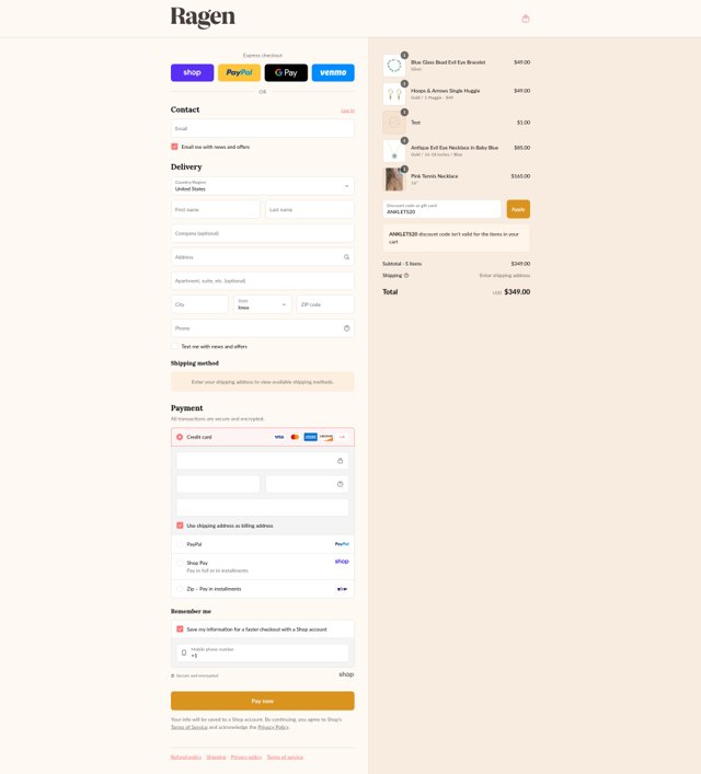 Ragen Jewels checkout page showing Ragen Jewels discount code box | Screenshot taken by SimplyCodes community member on Sep 2, 2025