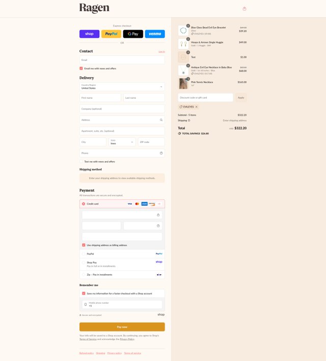 Ragen Jewels checkout page showing Ragen Jewels discount code box | Screenshot taken by SimplyCodes community member on Sep 2, 2025