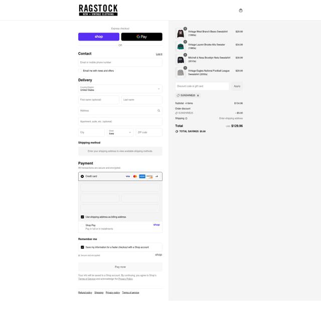 Ragstock checkout page showing Ragstock coupon code box | Screenshot taken by SimplyCodes community member on Sep 2, 2025