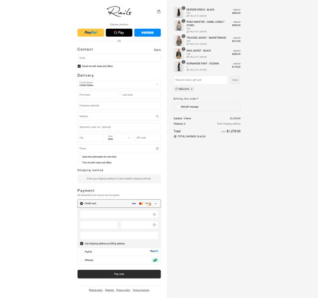 Rails checkout page showing Rails discount code box | Screenshot taken by SimplyCodes community member on Sep 10, 2025