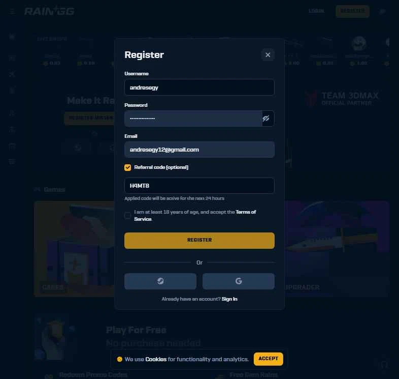 Rain.gg checkout page showing Rain.gg promo code box | Screenshot taken by SimplyCodes community member on Feb 3, 2026