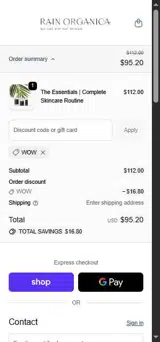 WOW coupon verification screenshot