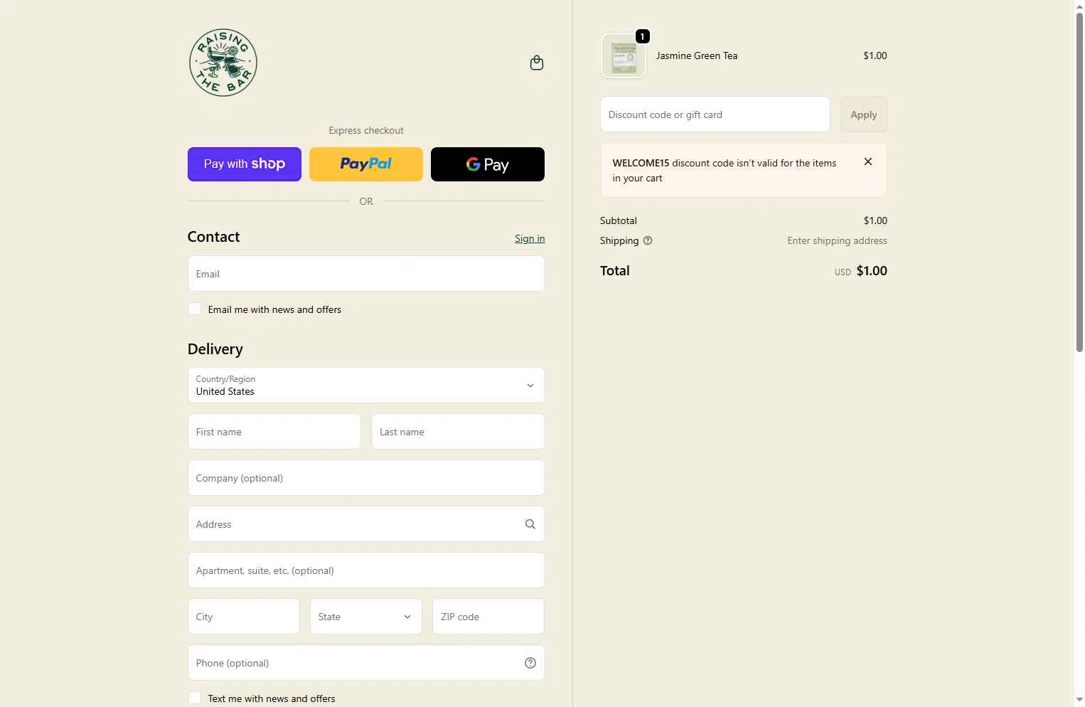 We Are Raising the Bar checkout page showing We Are Raising the Bar coupon code box | Screenshot taken by SimplyCodes community member on Jan 11, 2026