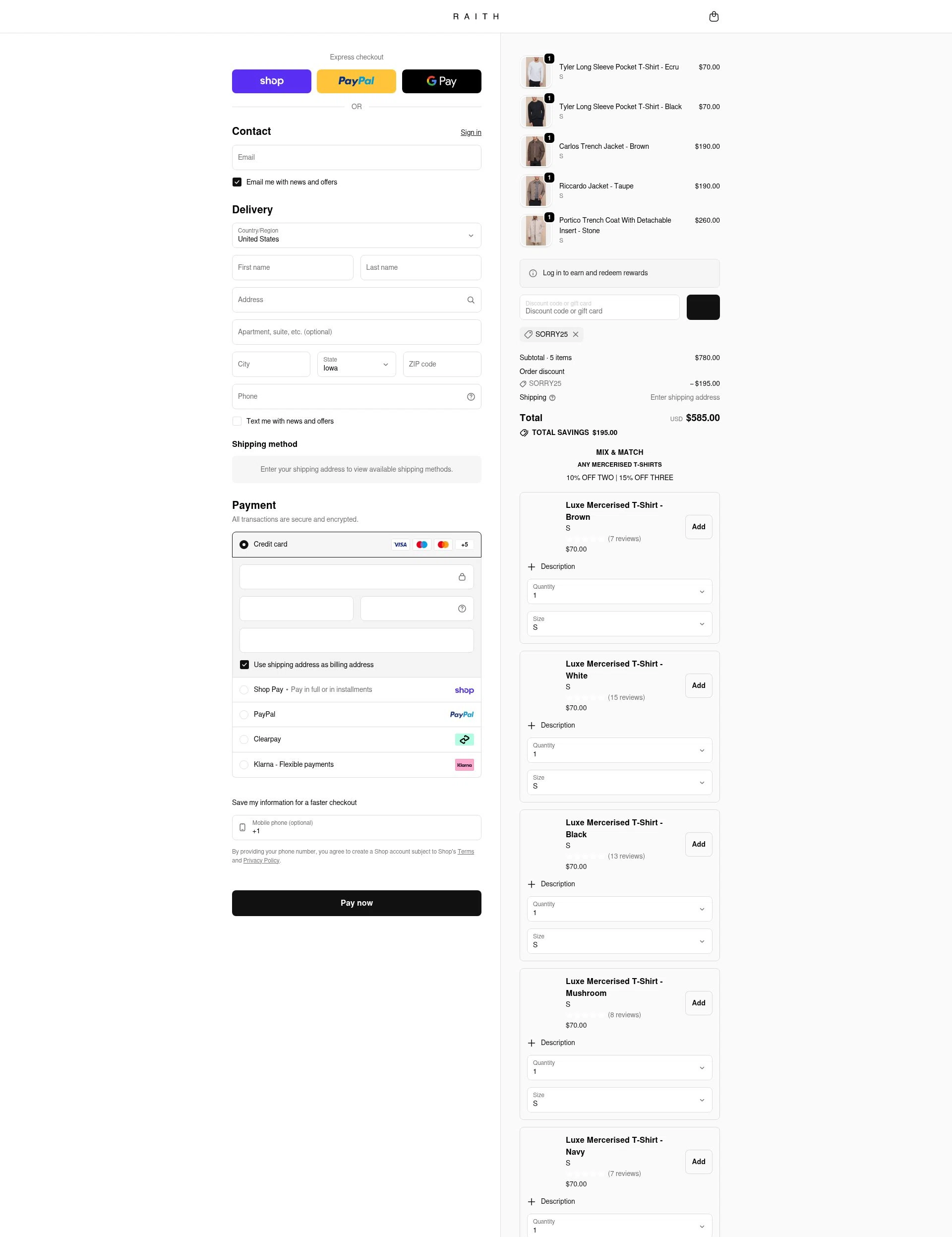 Raith Clothing checkout page showing Raith Clothing discount code box | Screenshot taken by SimplyCodes community member on Feb 15, 2026