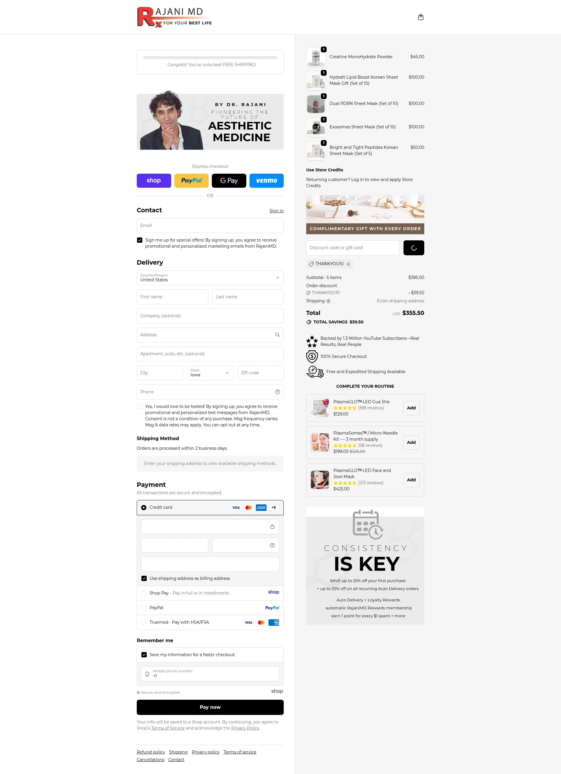 RajaniMD Store checkout page showing RajaniMD Store promo code box | Screenshot taken by SimplyCodes community member on Dec 29, 2025