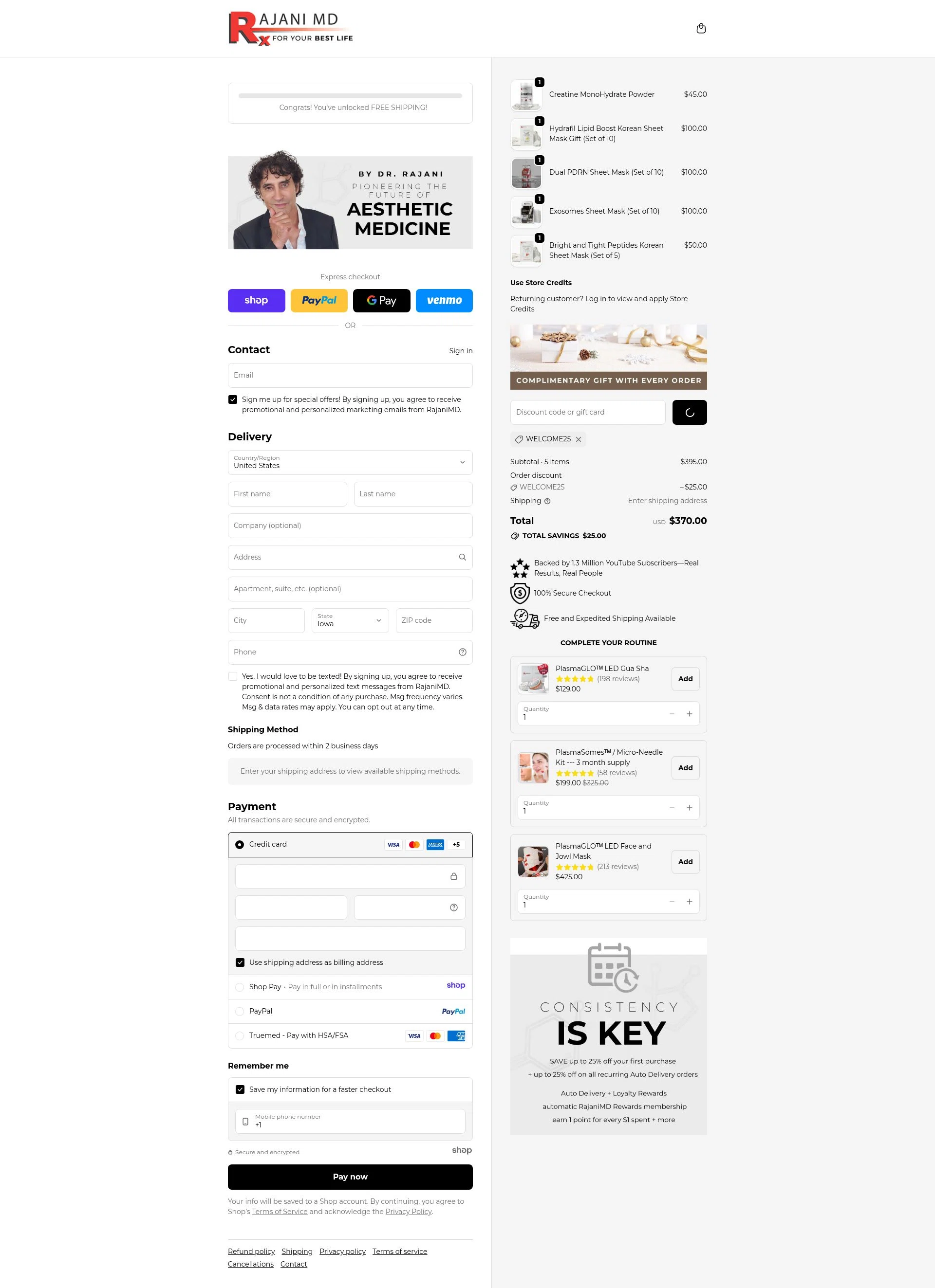 RajaniMD Store checkout page showing RajaniMD Store promo code box | Screenshot taken by SimplyCodes community member on Dec 29, 2025