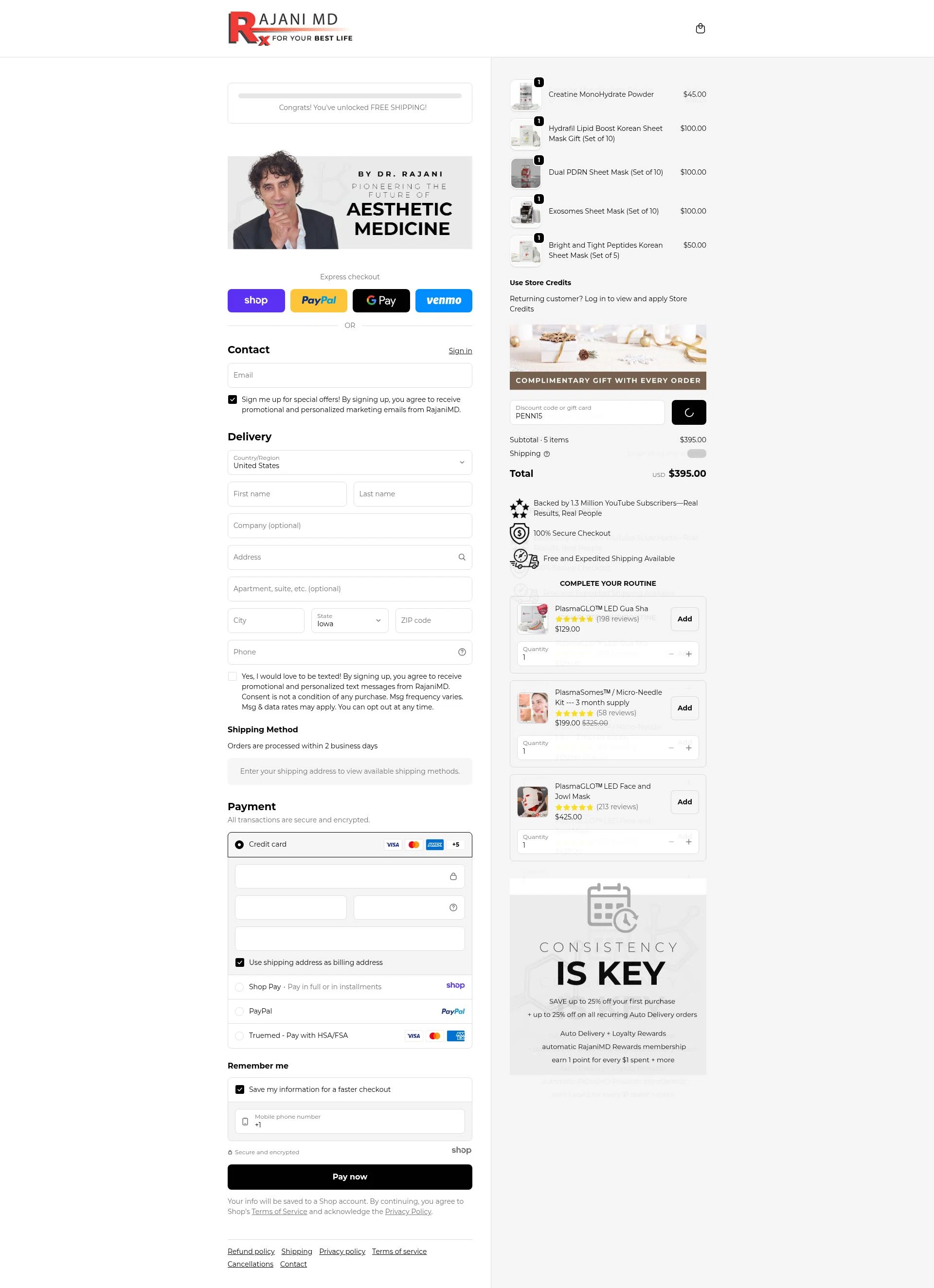 RajaniMD Store checkout page showing RajaniMD Store promo code box | Screenshot taken by SimplyCodes community member on Dec 29, 2025