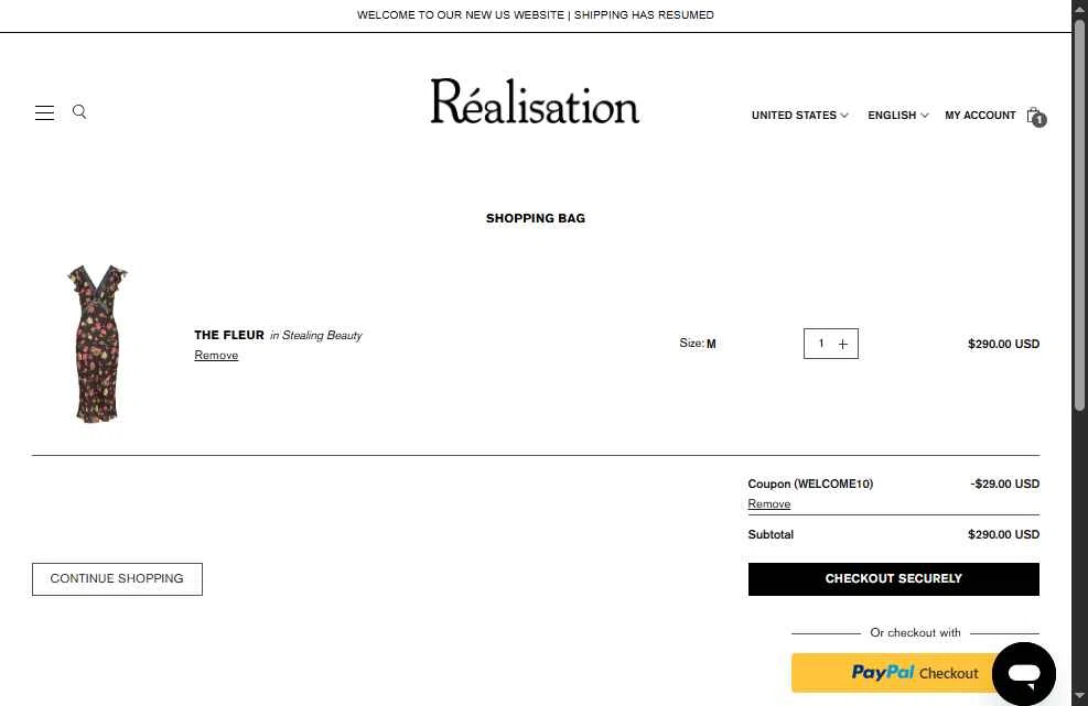 Réalisation checkout page showing Réalisation promo code box | Screenshot taken by SimplyCodes community member on Jun 23, 2025